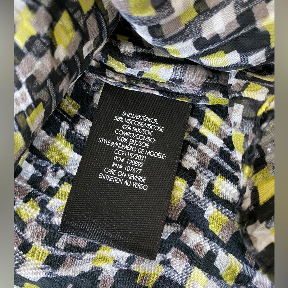 Alice + Olivia Willa Neon Yellow Multi Print Placket Blouse - Picture 2 of 6